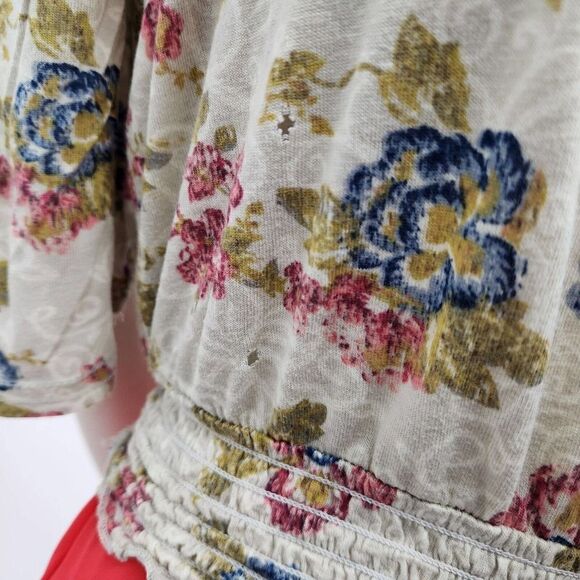 Mudd Boho Top Jersey Knit Floral Elbow Sleeves Pullover V-Neck - Picture 10 of 10